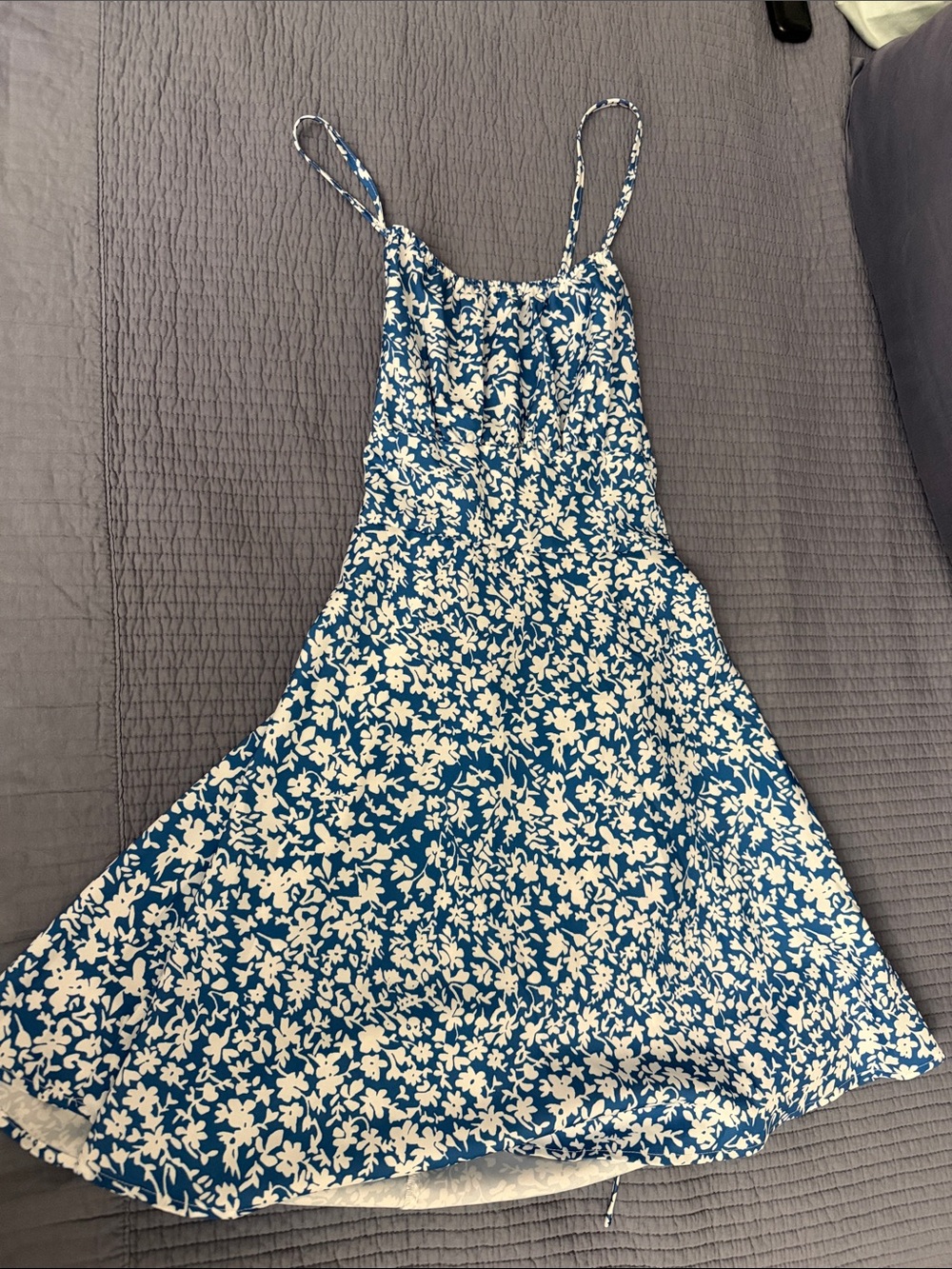 SHEIN Blue and White Floral Spaghetti Strap Sundress